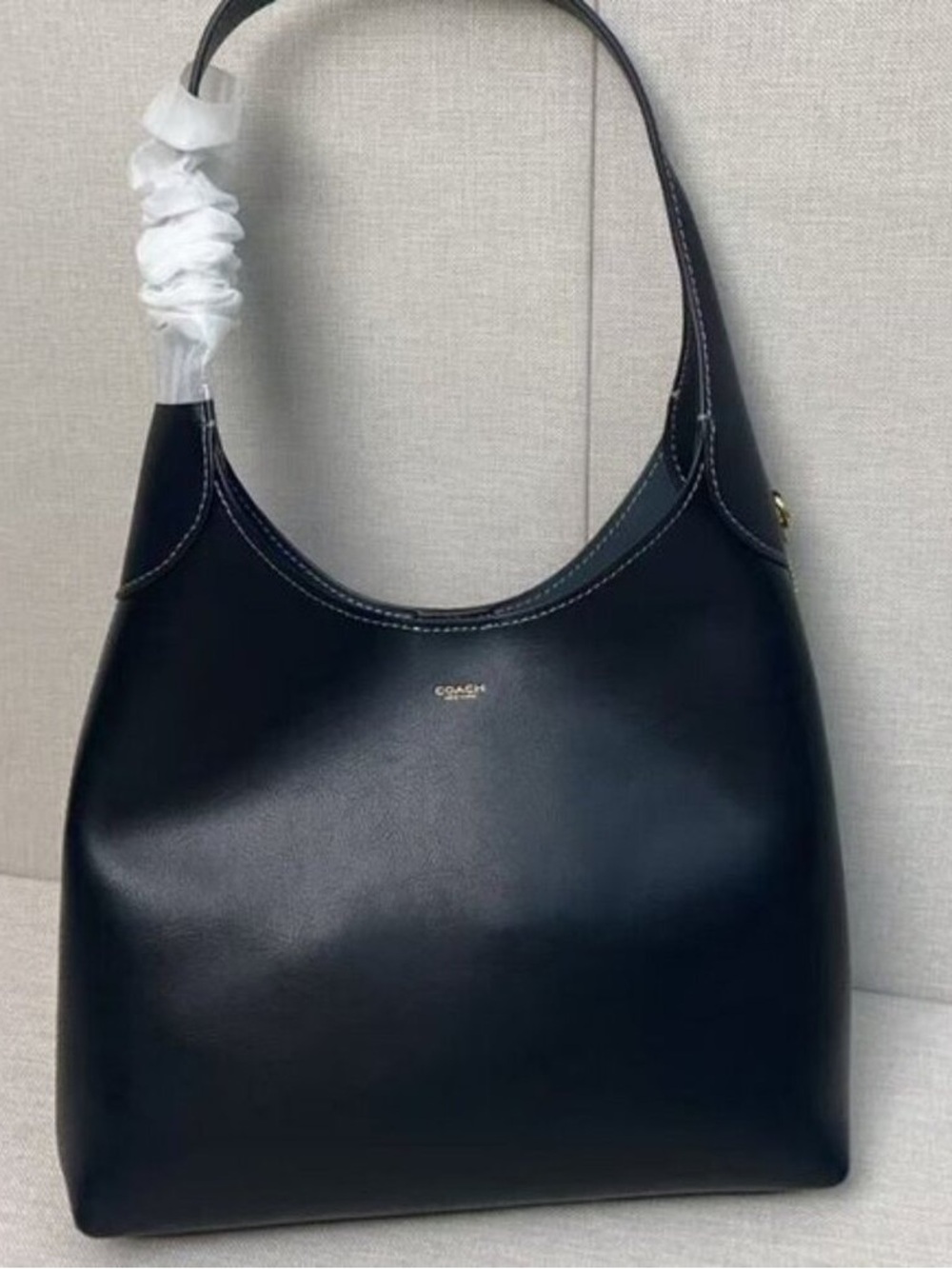 Coach Black Leather Hobo Shoulder Bag with Gold Logo